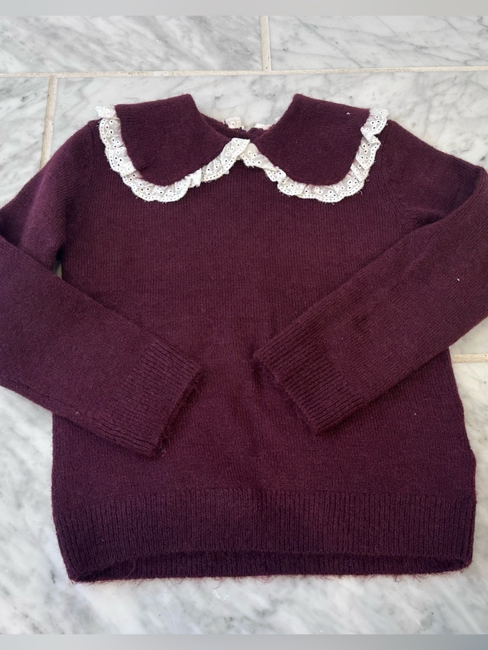 H&M Plum Crewneck Sweater with White Lace Collar
